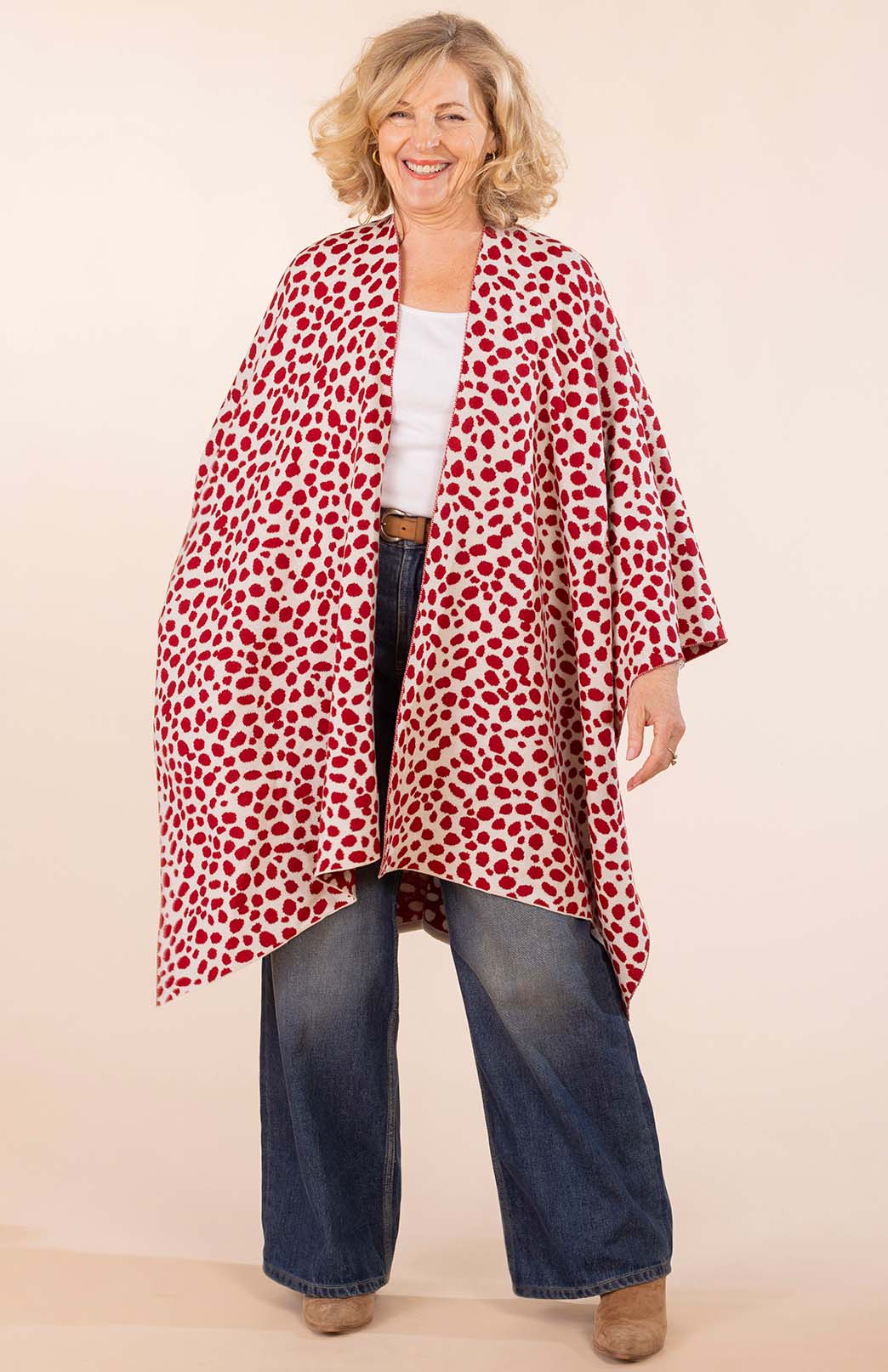 Red Leopard Spot Merino Wool Leopard Spot Reversible Double Layer Wrap