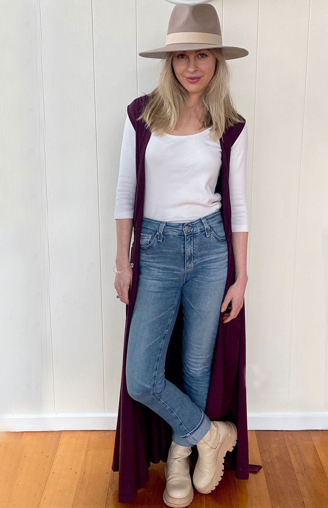 Aubergine Purple Women's Sleeveless Merino Wool Maxi Wrap Dress