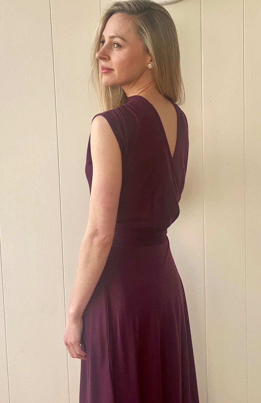 Aubergine Purple Women's Sleeveless Merino Wool Maxi Wrap Dress