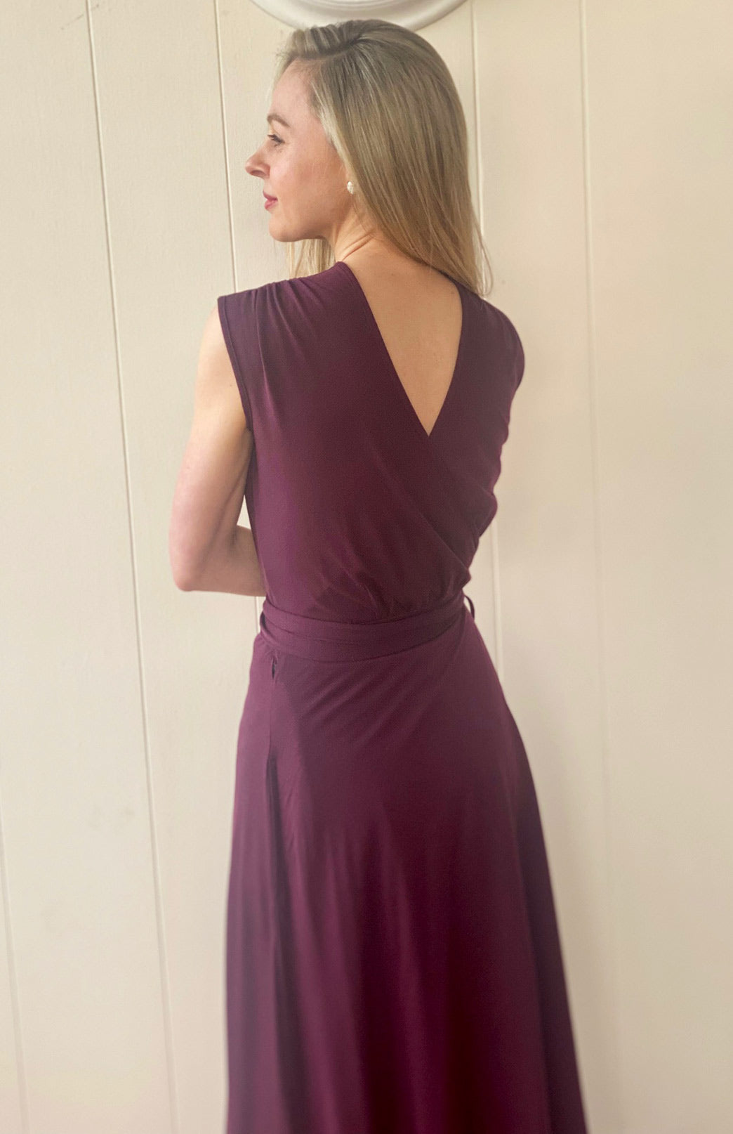 Aubergine Purple Women's Sleeveless Merino Wool Maxi Wrap Dress