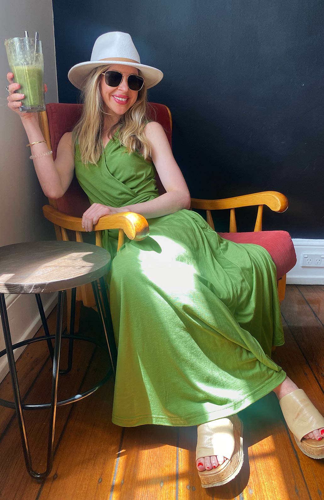 Pistachio Green Women's Sleeveless Merino Wool Maxi Wrap Dress