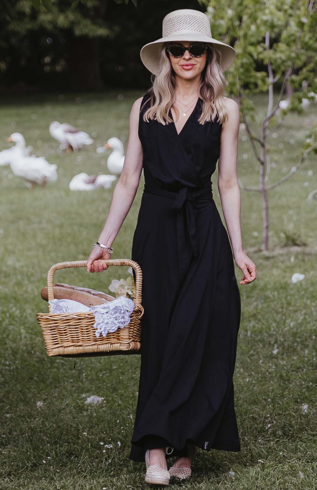 Black Women's Sleeveless Merino Wool Maxi Wrap Dress