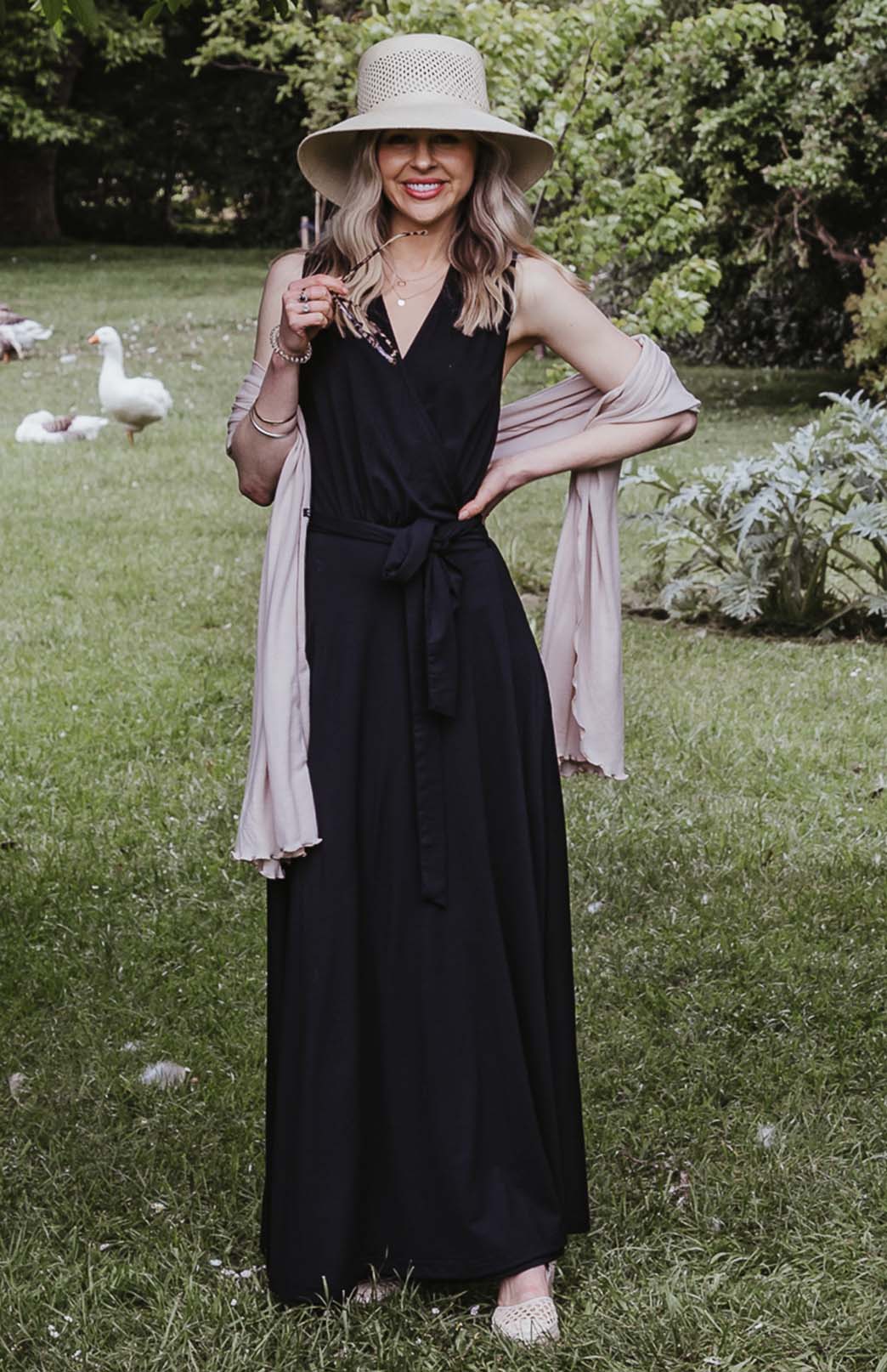 Black Women's Sleeveless Merino Wool Maxi Wrap Dress
