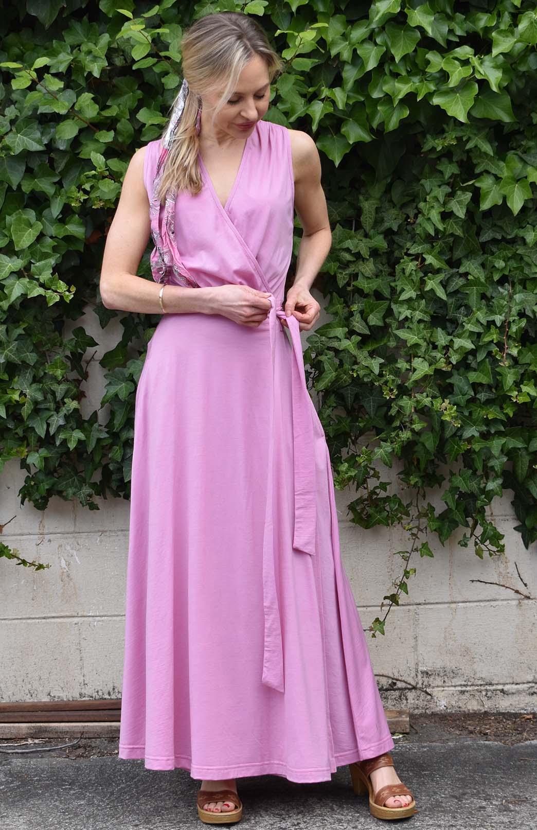 Crocus Pink Women's Sleeveless Merino Wool Maxi Wrap Dress