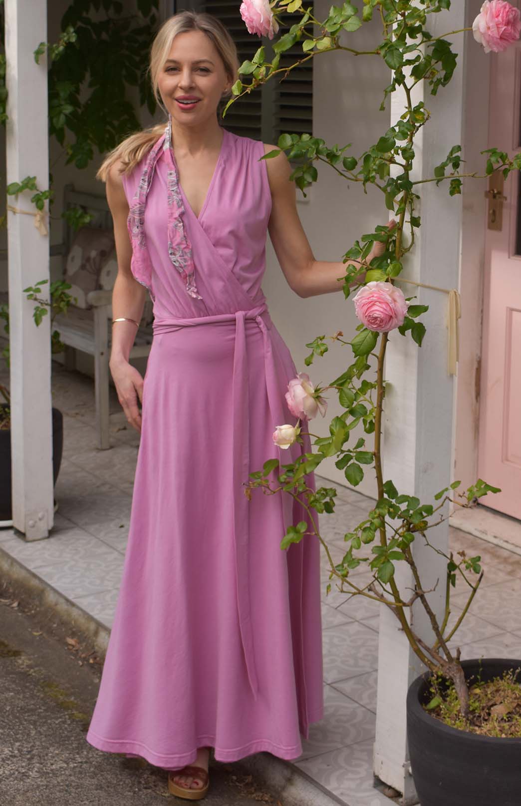Crocus Pink Women's Sleeveless Merino Wool Maxi Wrap Dress