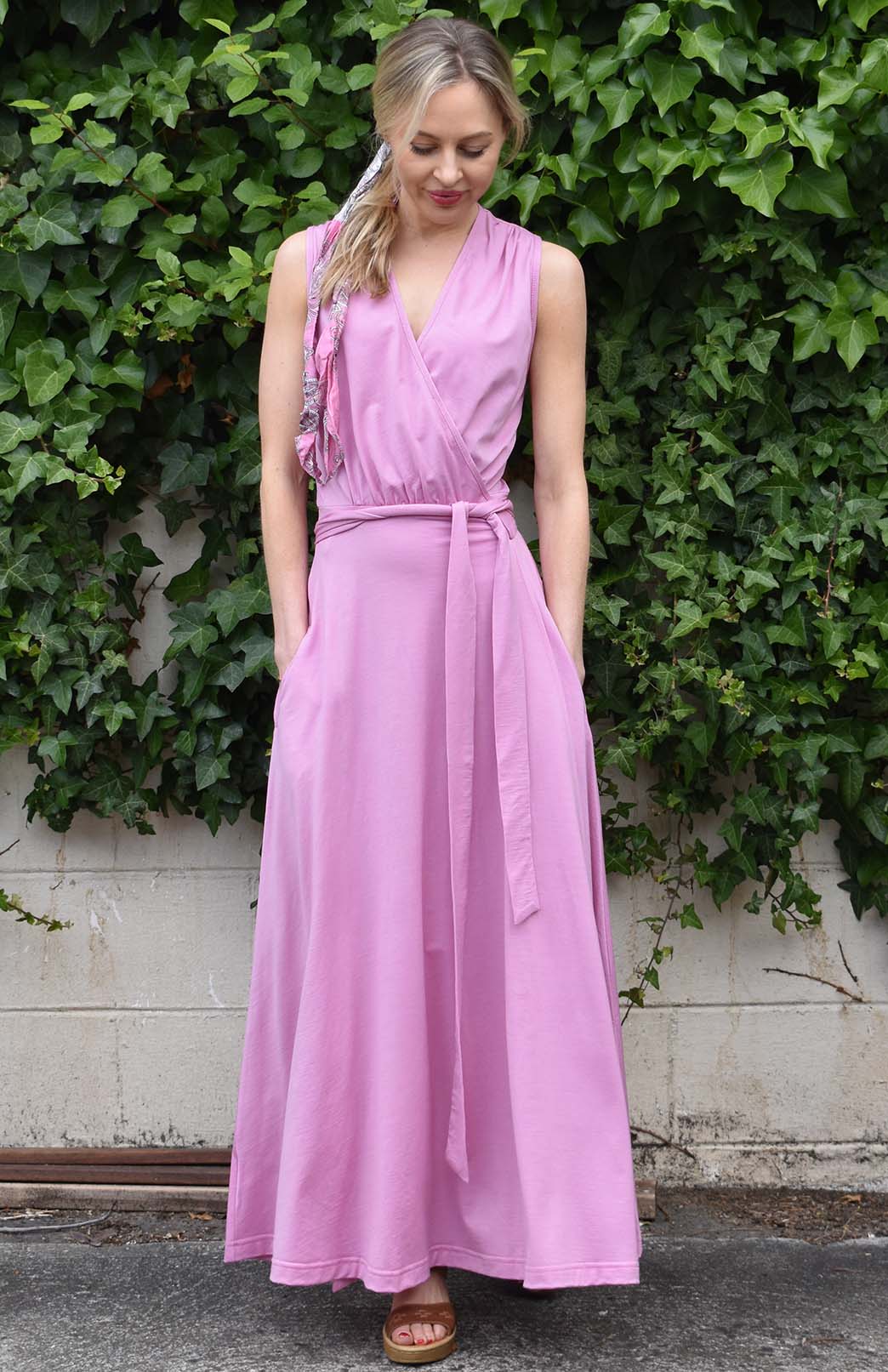 Crocus Pink Women's Sleeveless Merino Wool Maxi Wrap Dress