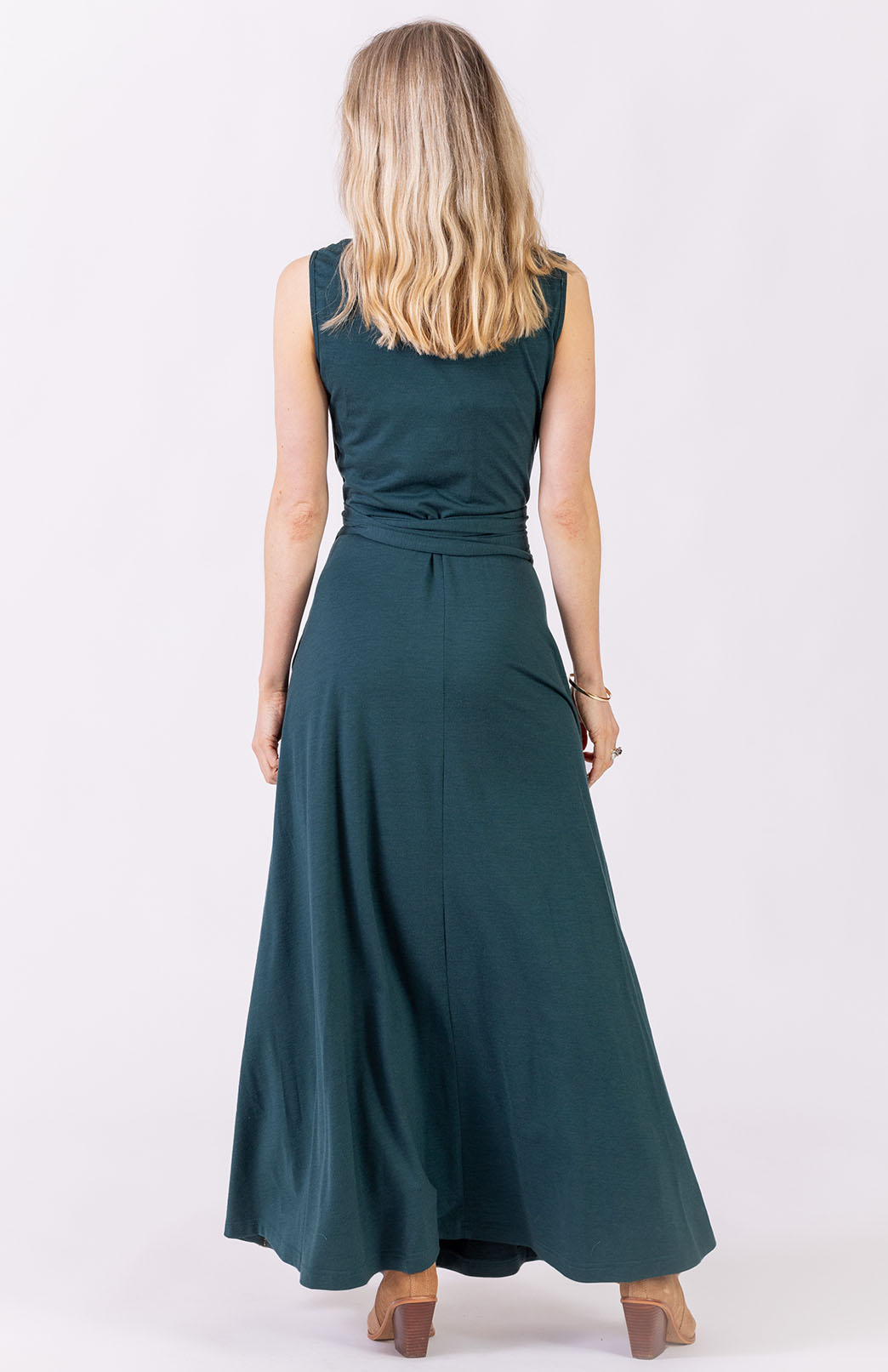 Deep Sea Green Women's Sleeveless Merino Wool Maxi Wrap Dress