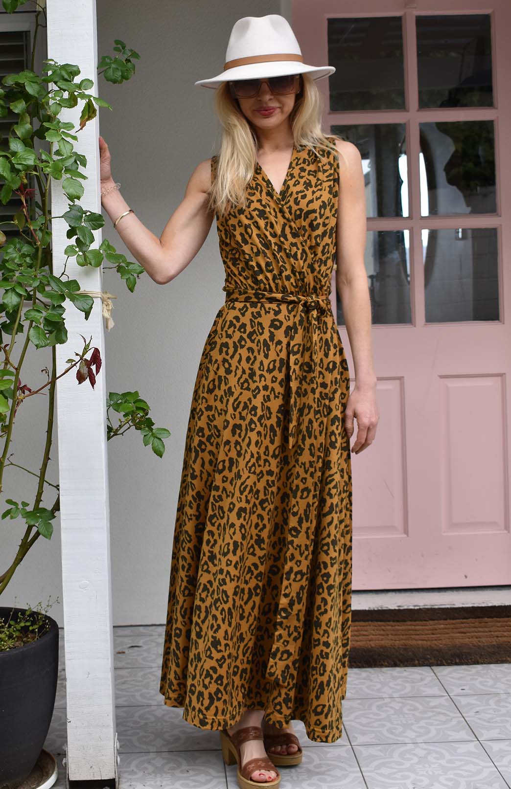 Whiskey Leopard Women's Sleeveless Merino Wool Maxi Wrap Dress