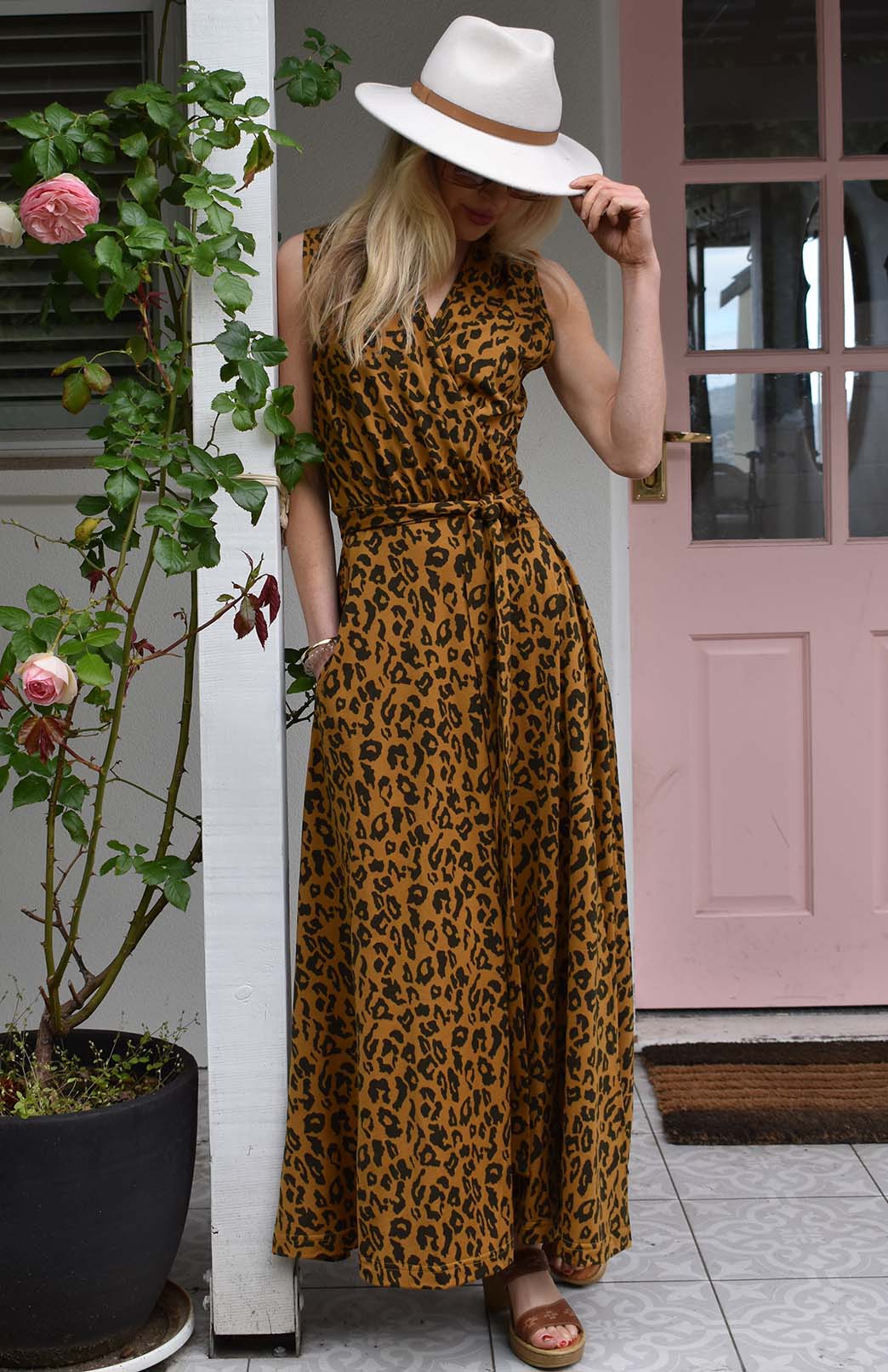 Whiskey Leopard Women's Sleeveless Merino Wool Maxi Wrap Dress