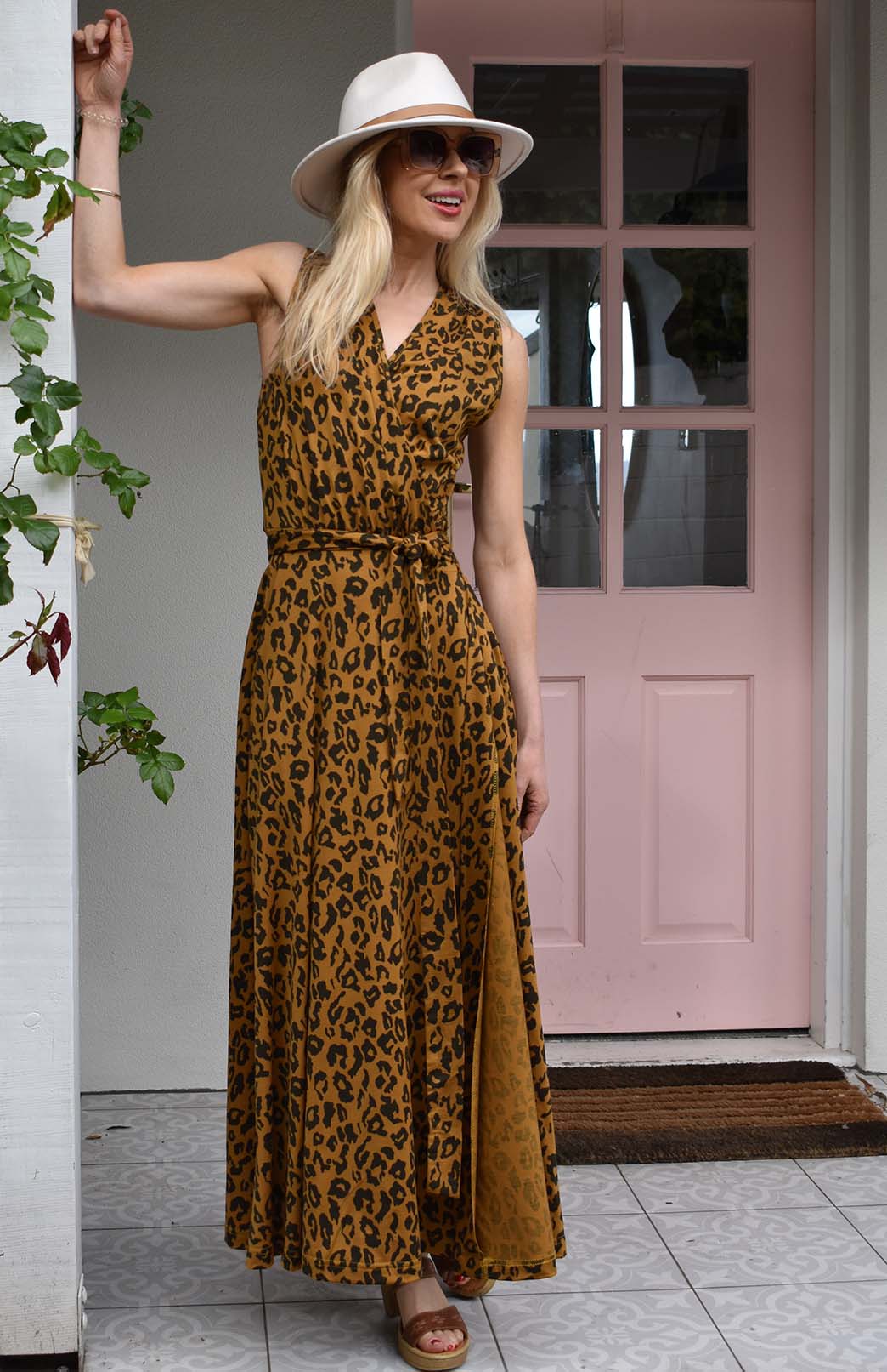 Whiskey Leopard Women's Sleeveless Merino Wool Maxi Wrap Dress