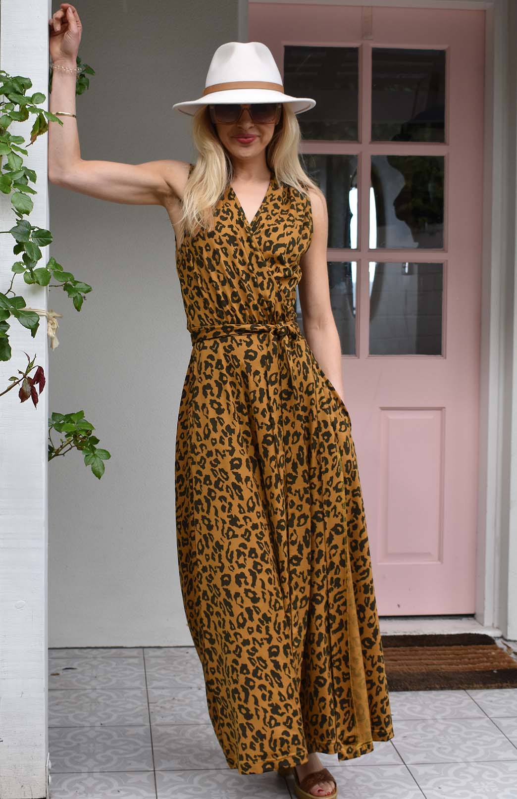 Whiskey Leopard Women's Sleeveless Merino Wool Maxi Wrap Dress