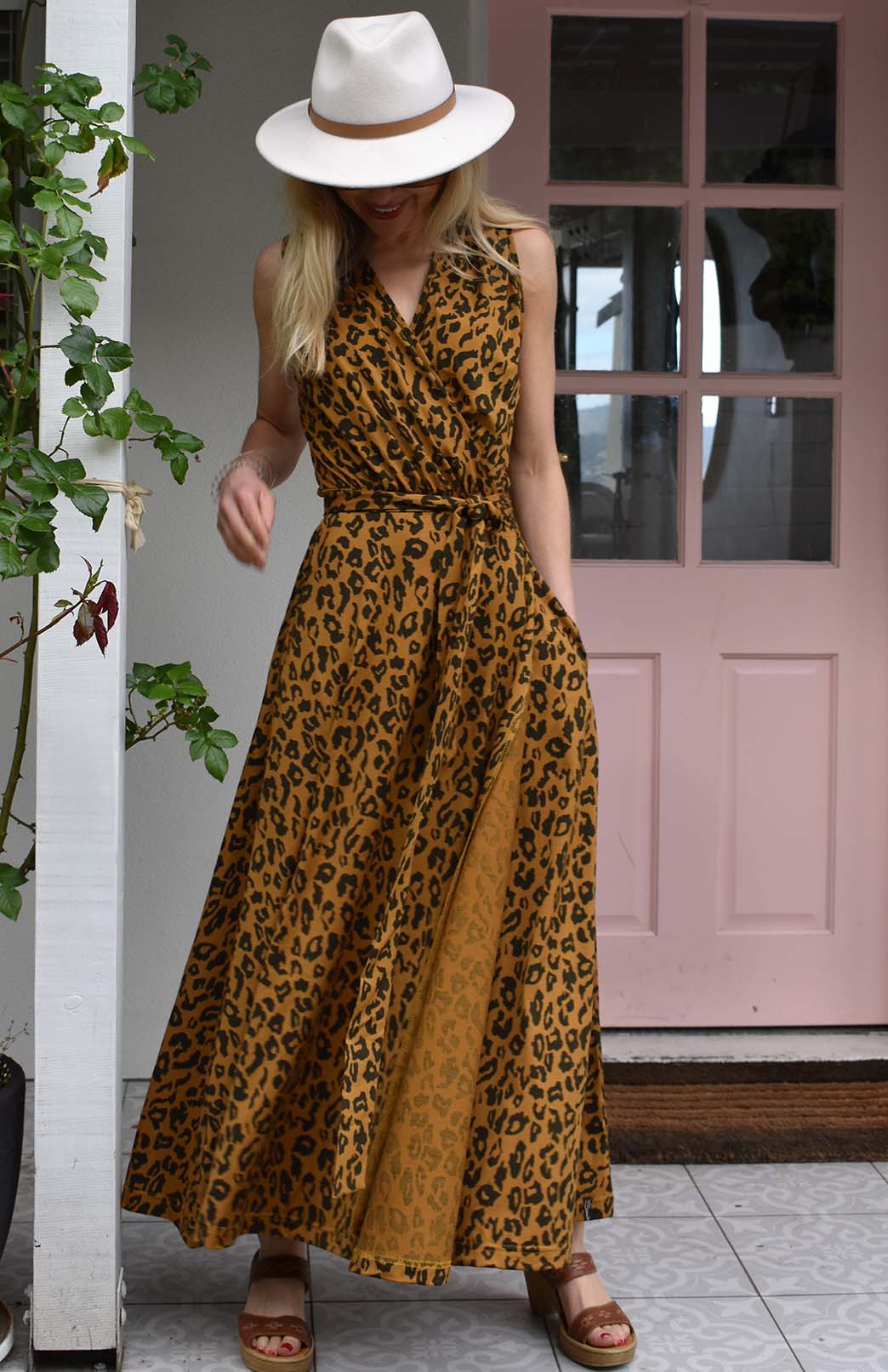 Whiskey Leopard Women's Sleeveless Merino Wool Maxi Wrap Dress