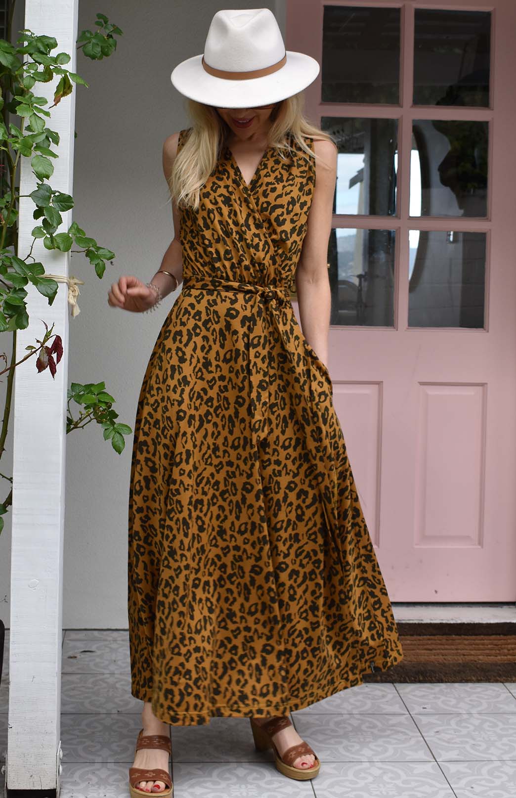 Whiskey Leopard Women's Sleeveless Merino Wool Maxi Wrap Dress