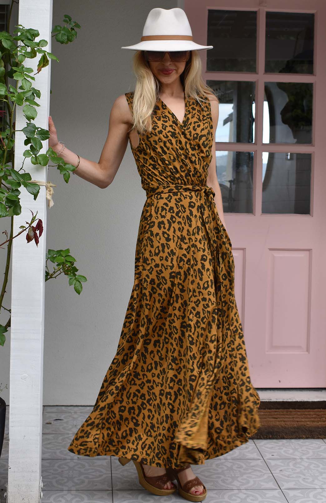 Whiskey Leopard Women's Sleeveless Merino Wool Maxi Wrap Dress