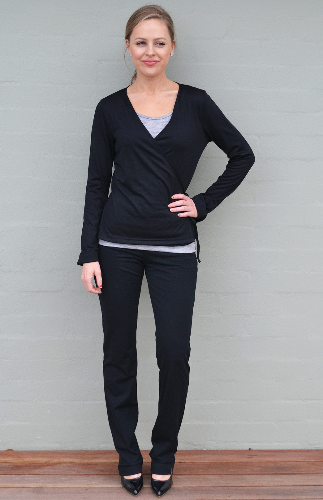 Black Women's Merino Wool Straight Leg Pants