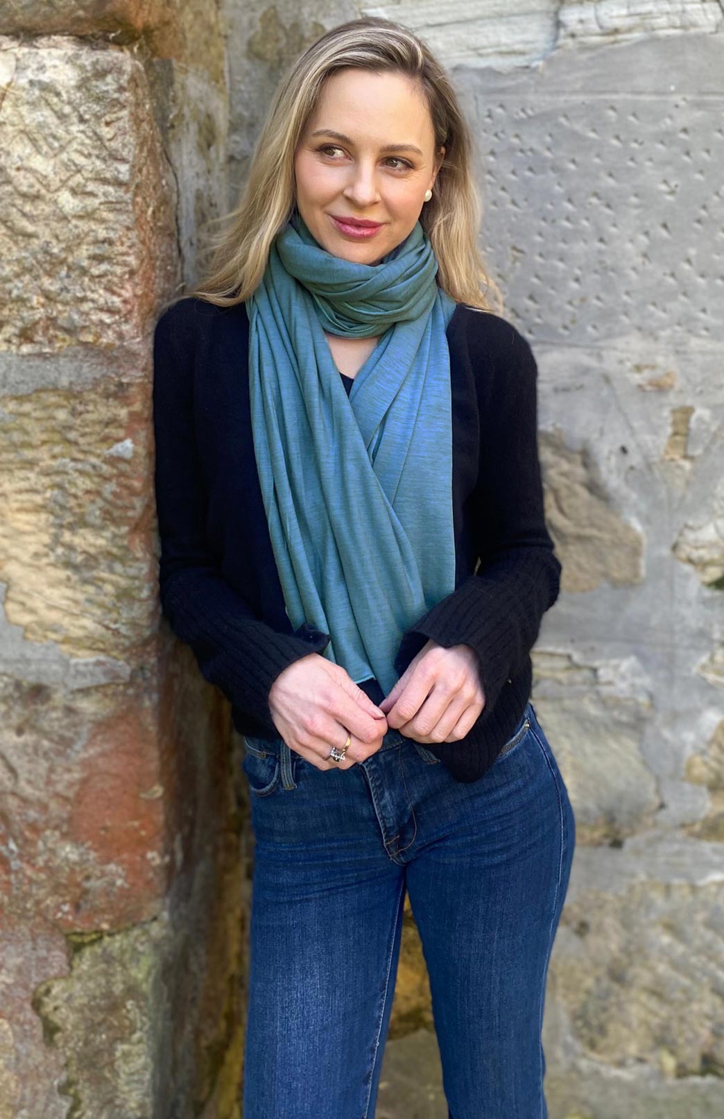 Blueberry Marl Unisex Merino Wool &amp; Tencel Plain Lightweight Scarf