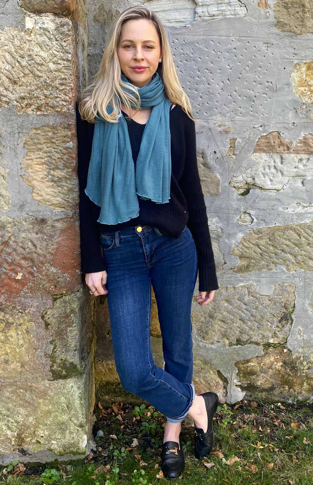 Blueberry Marl Unisex Merino Wool &amp; Tencel Plain Lightweight Scarf