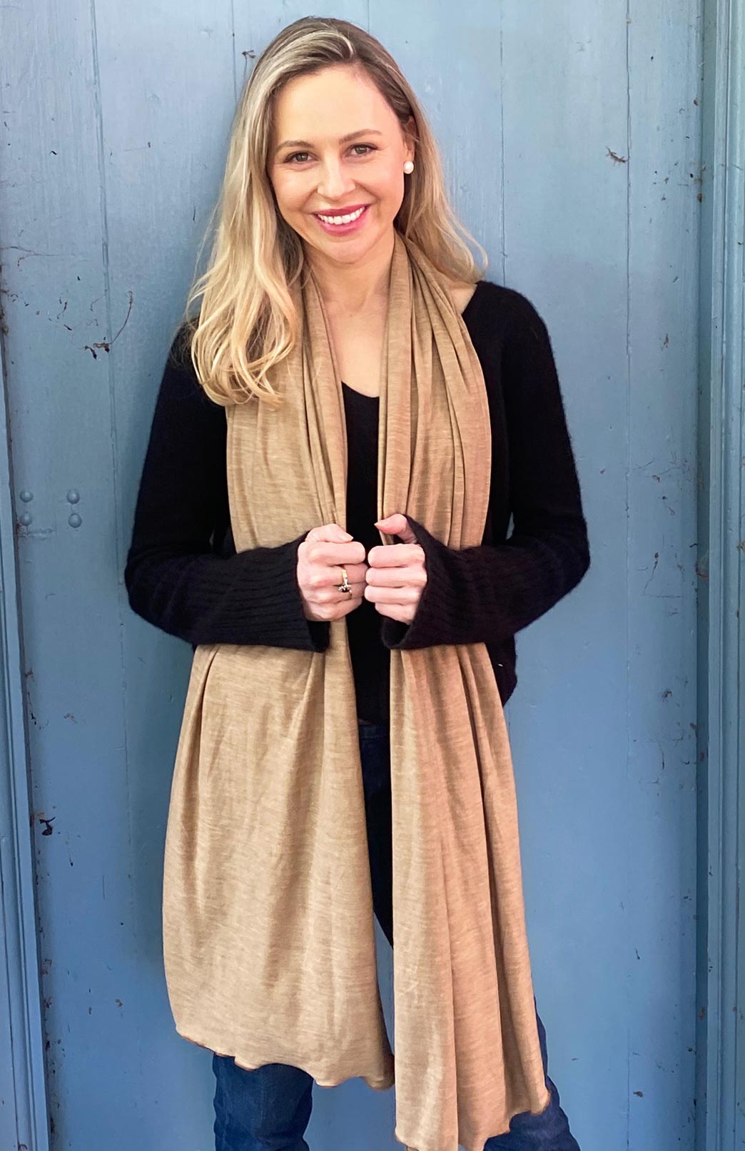 Gold Marl Unisex Merino Wool &amp; Tencel Plain Lightweight Scarf