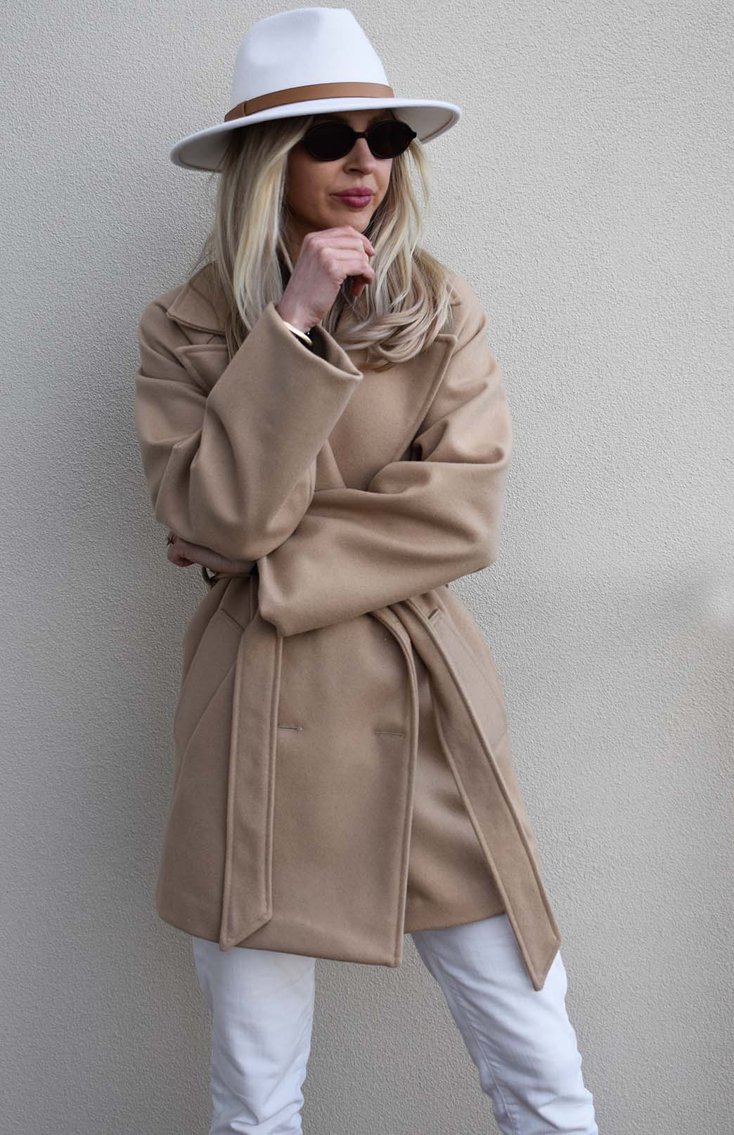 Camel Women's Merino and Cashmere Coat with Belt Tie 