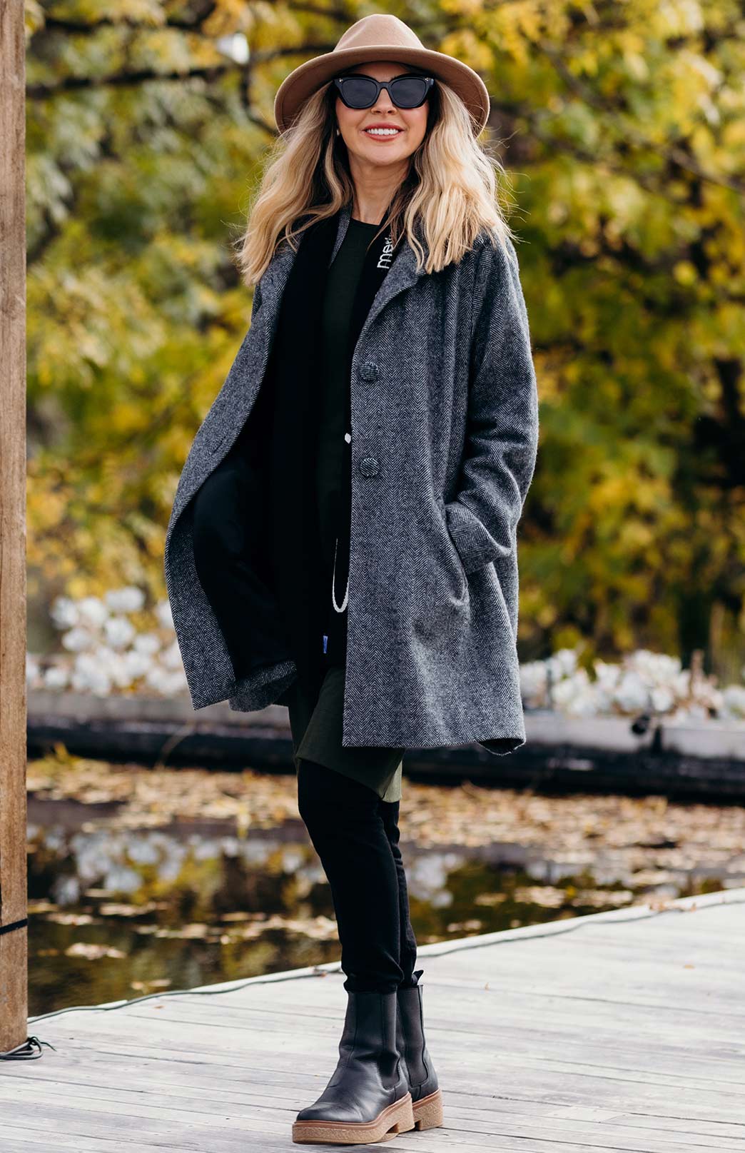 Graphite Herringbone Women&#39;s Merino Wool Winter Coat
