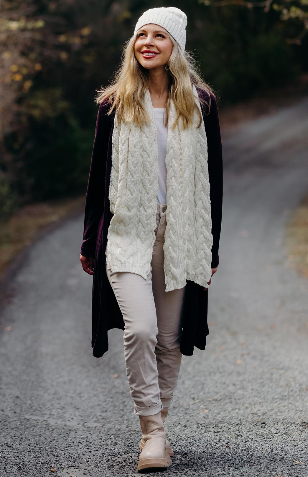 Aubergine Purple Women's Merino Wool Long Drape Cardigan