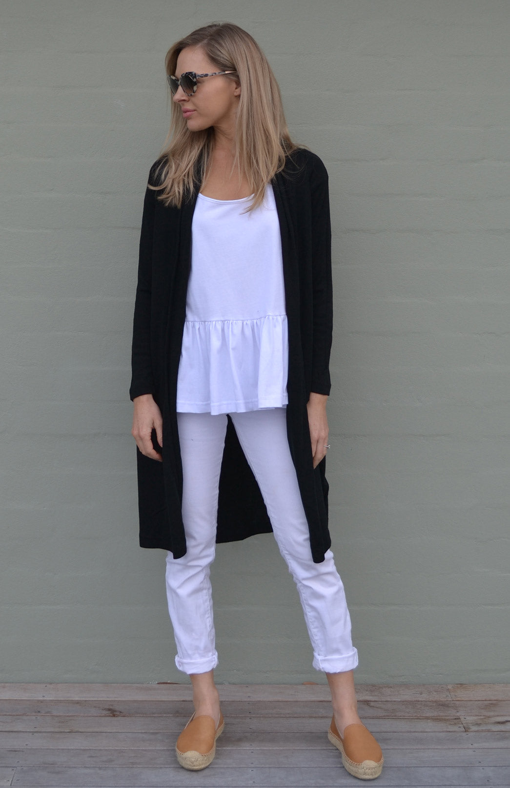 Black Women's Merino Wool Long Drape Cardigan