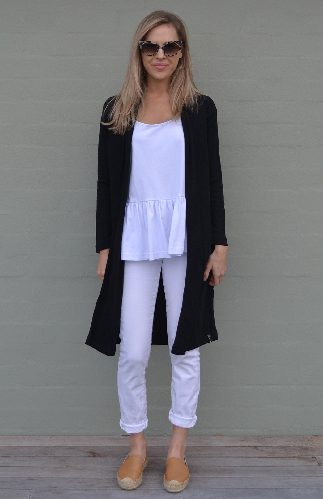 Black Women's Merino Wool Long Drape Cardigan