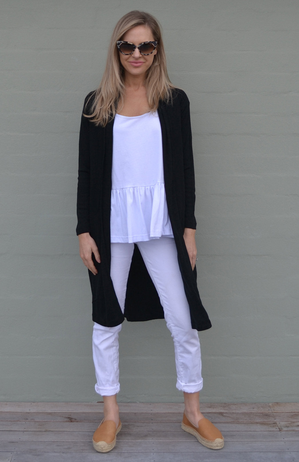 Black Women's Merino Wool Long Drape Cardigan
