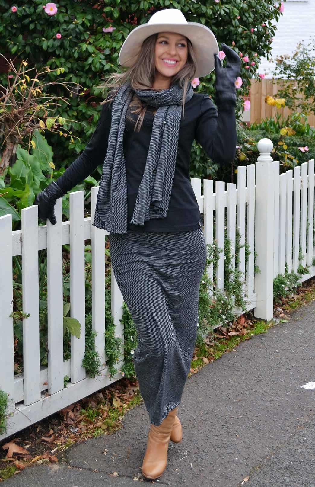 Black Pinstripe Women's Merino Wool Luxury Scarf