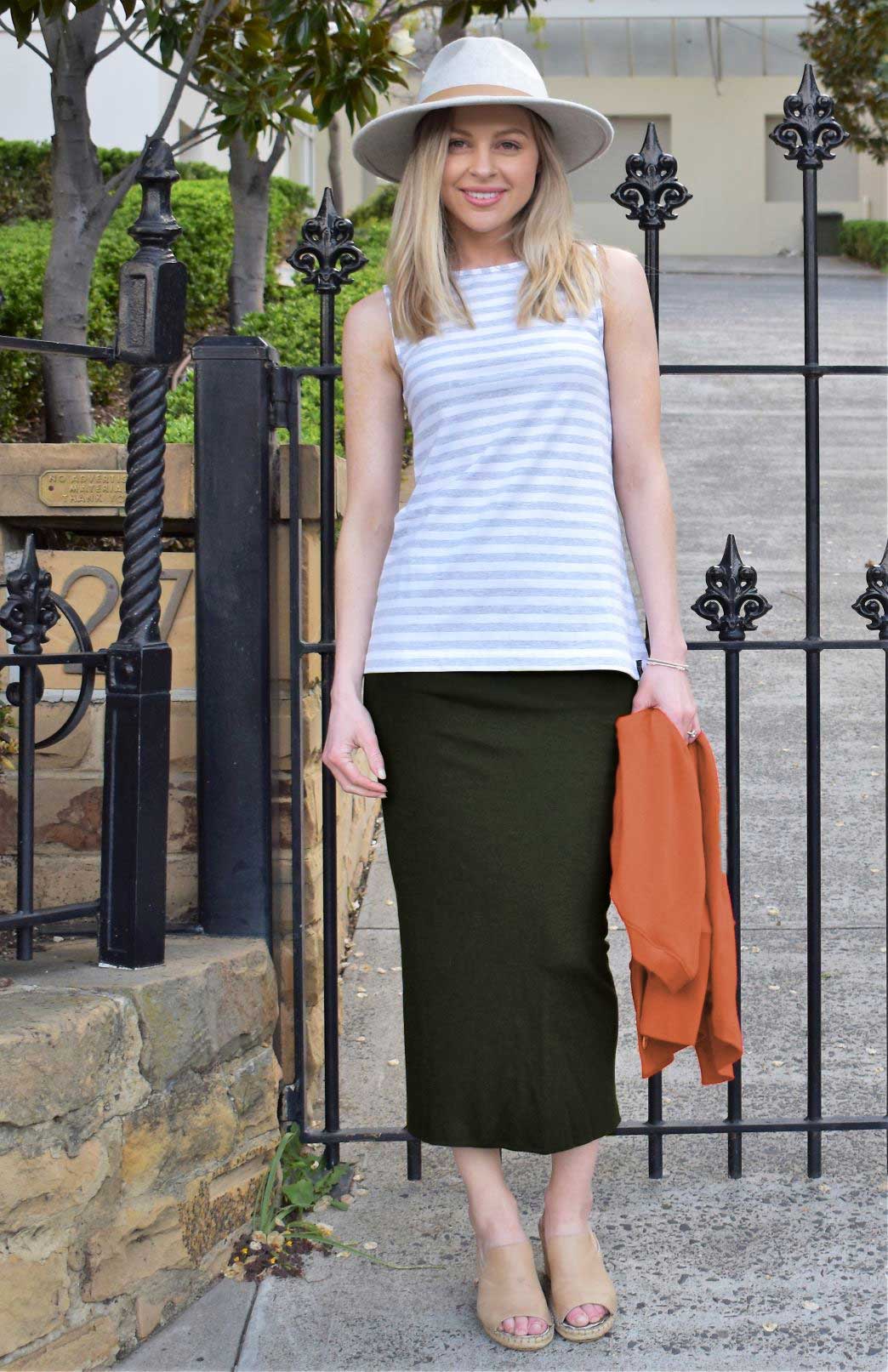 Kale Green Women's Merino Wool Long Tube Skirt