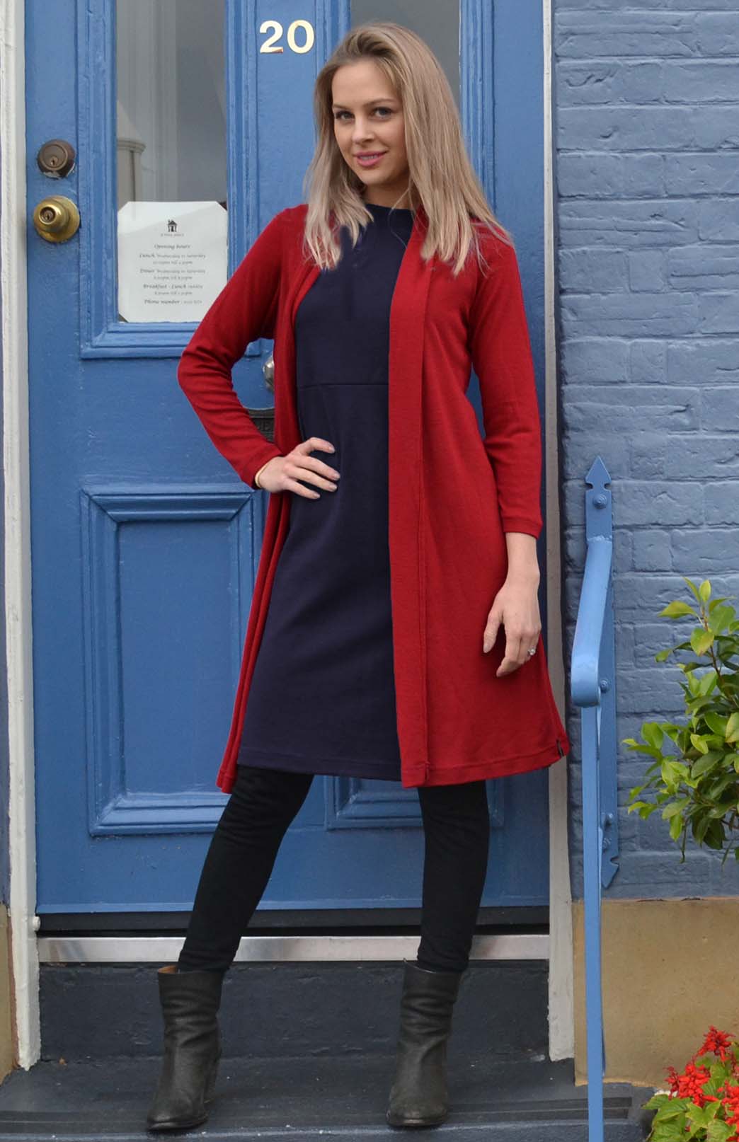 Chilli Red Women's Merino Wool Long Drape Cardigan