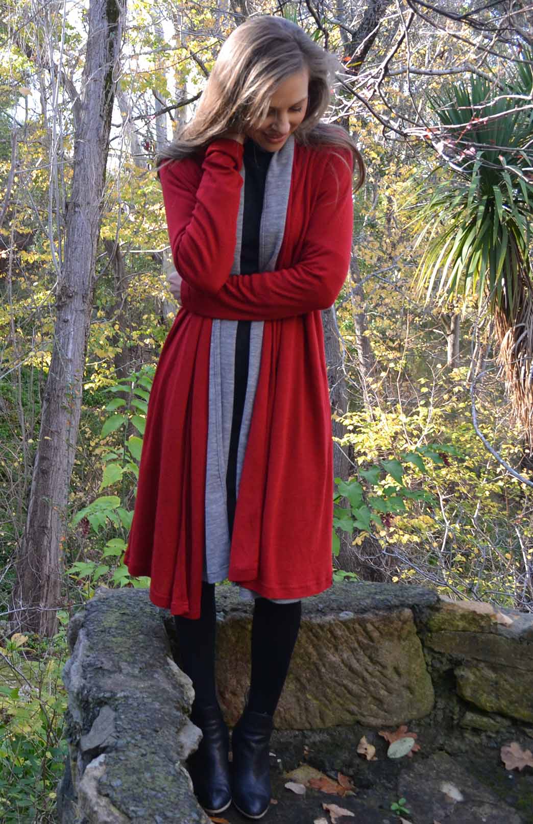 Light Grey Marl Women's Merino Wool Long Drape Cardigan
