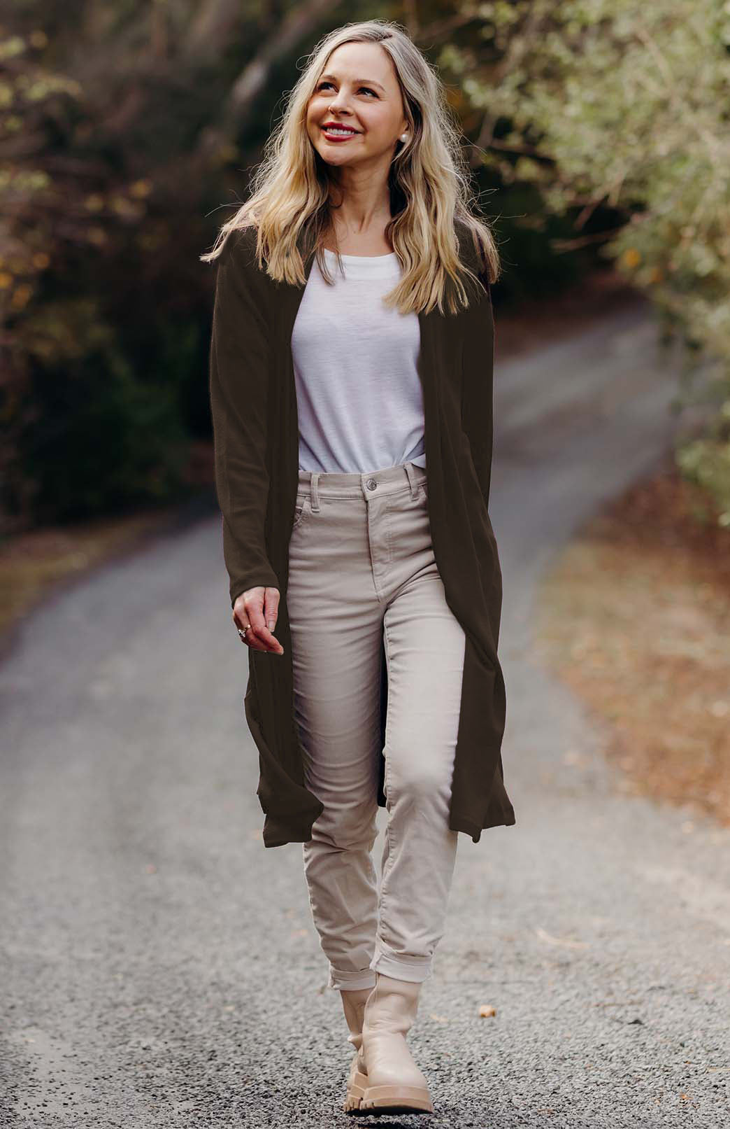 Chocolate Brown Women's Merino Wool Long Drape Cardigan