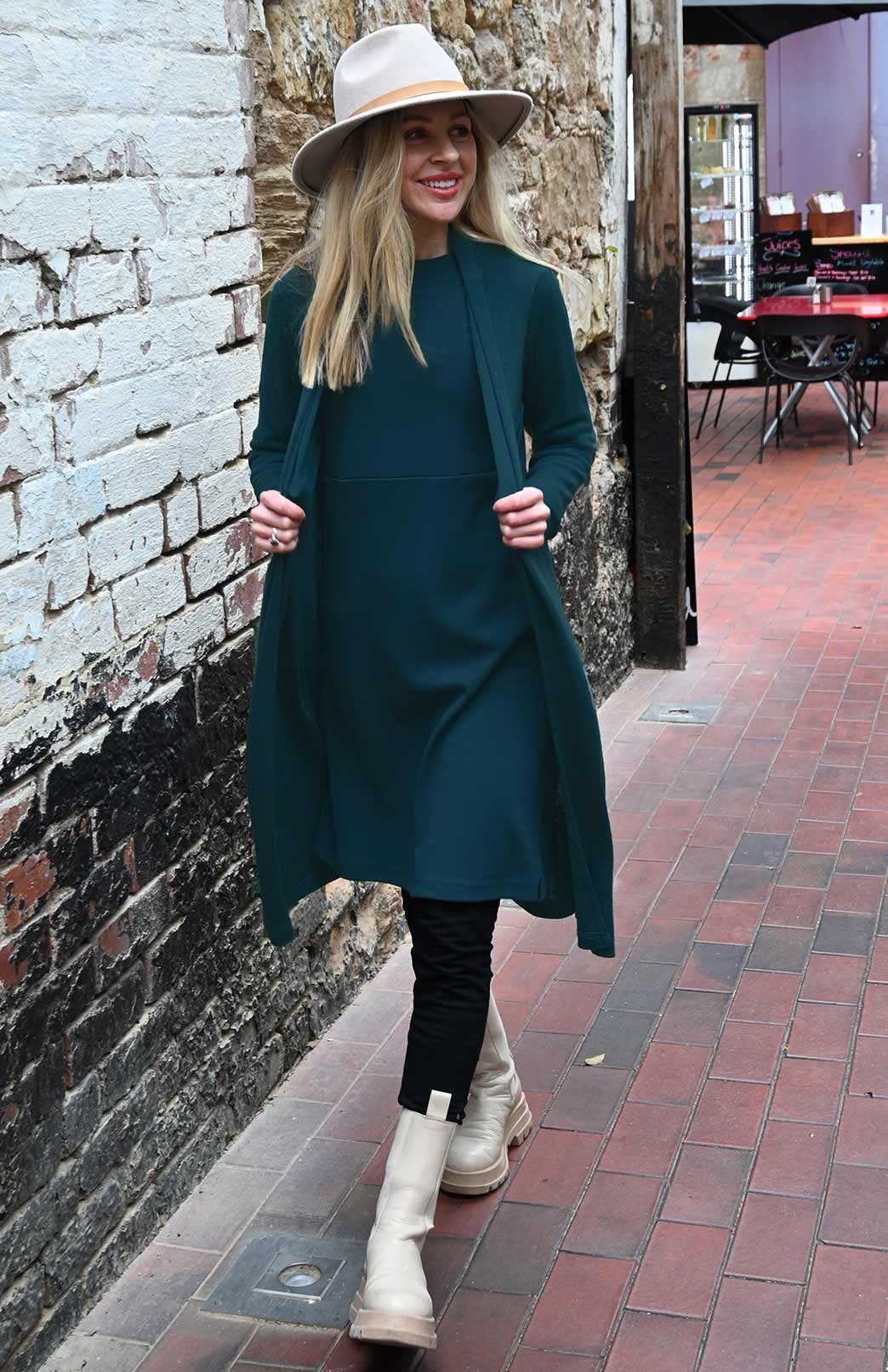 Deep Sea Green Women's Merino Wool Long Drape Cardigan