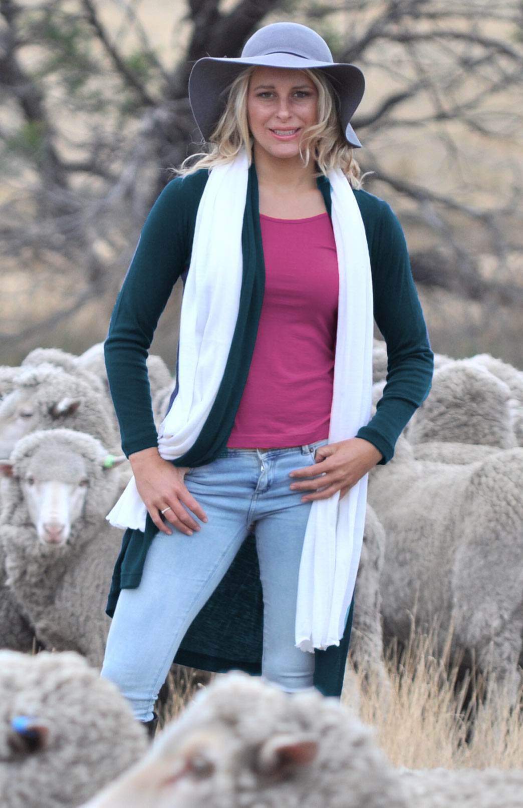Deep Sea Green Women's Merino Wool Long Drape Cardigan