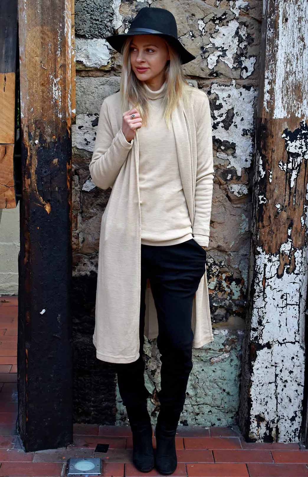 Soft Sand Women's Merino Wool Long Drape Cardigan