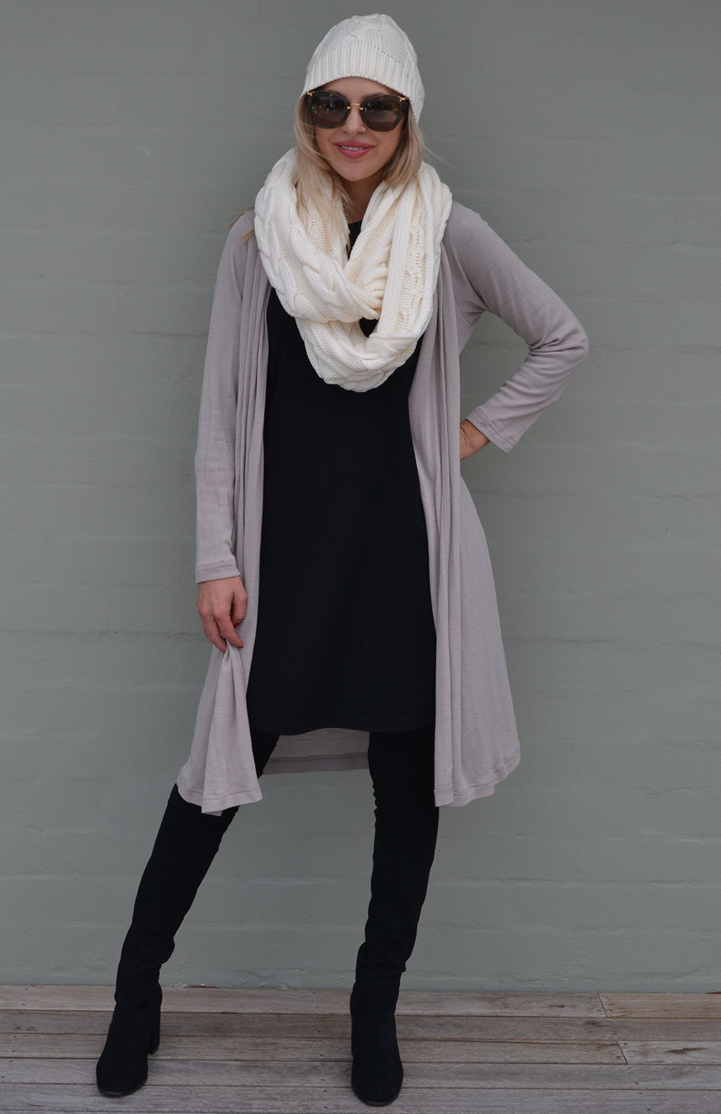 Stone Women's Merino Wool Long Drape Cardigan