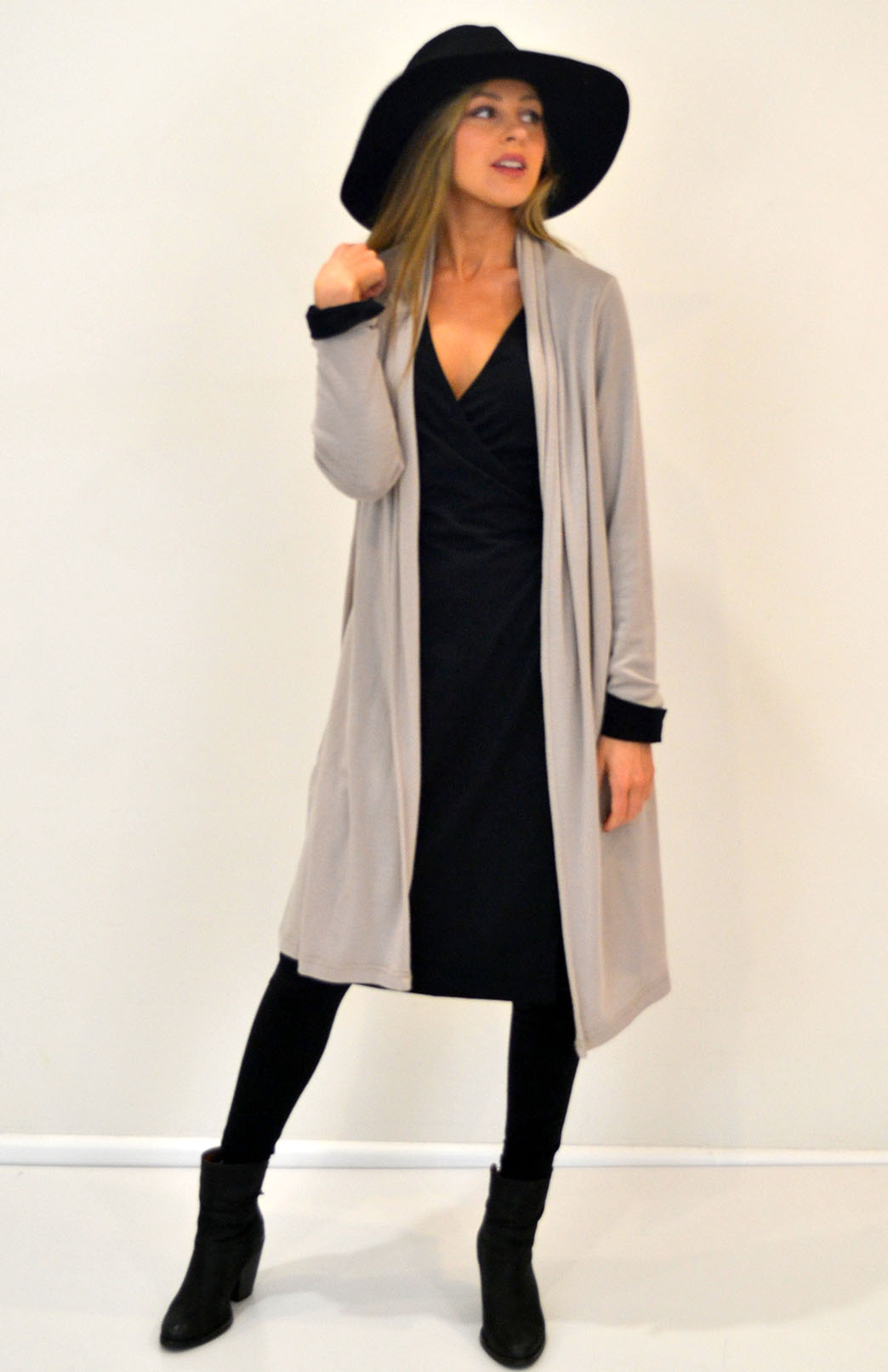 Stone Women's Merino Wool Long Drape Cardigan