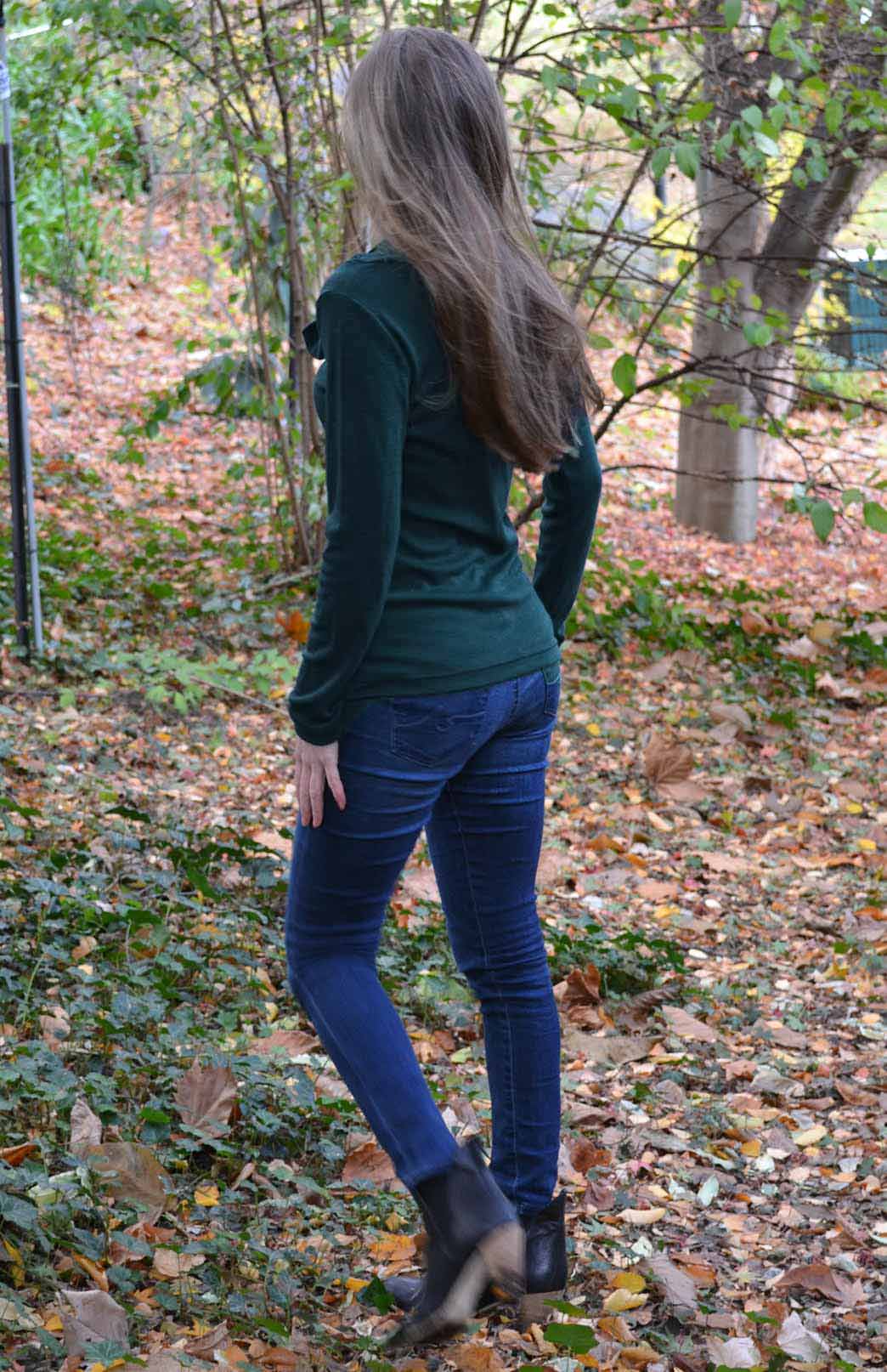 Deep Sea Green Women's Merino Wool Long Sleeve Cowl Neck Top