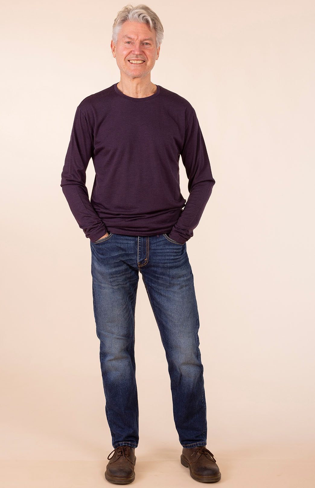 Mulberry Purple Men's Merino Wool Long Sleeve Midweight Crew Neck Top