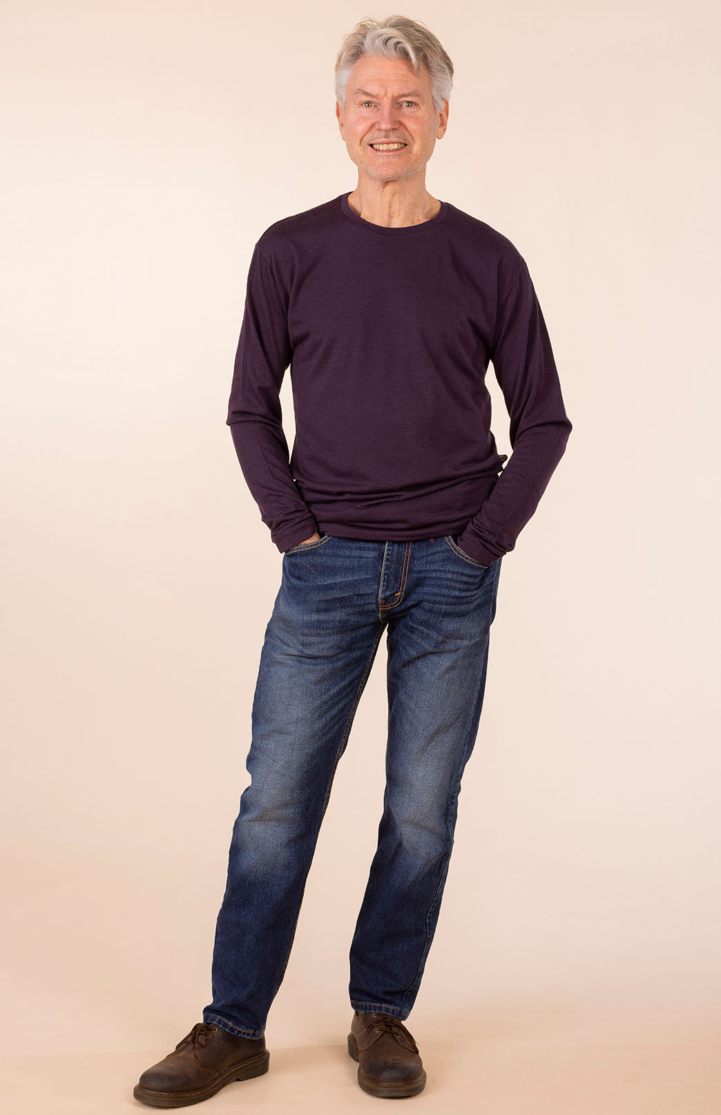 Mulberry Purple Men's Merino Wool Long Sleeve Midweight Crew Neck Top