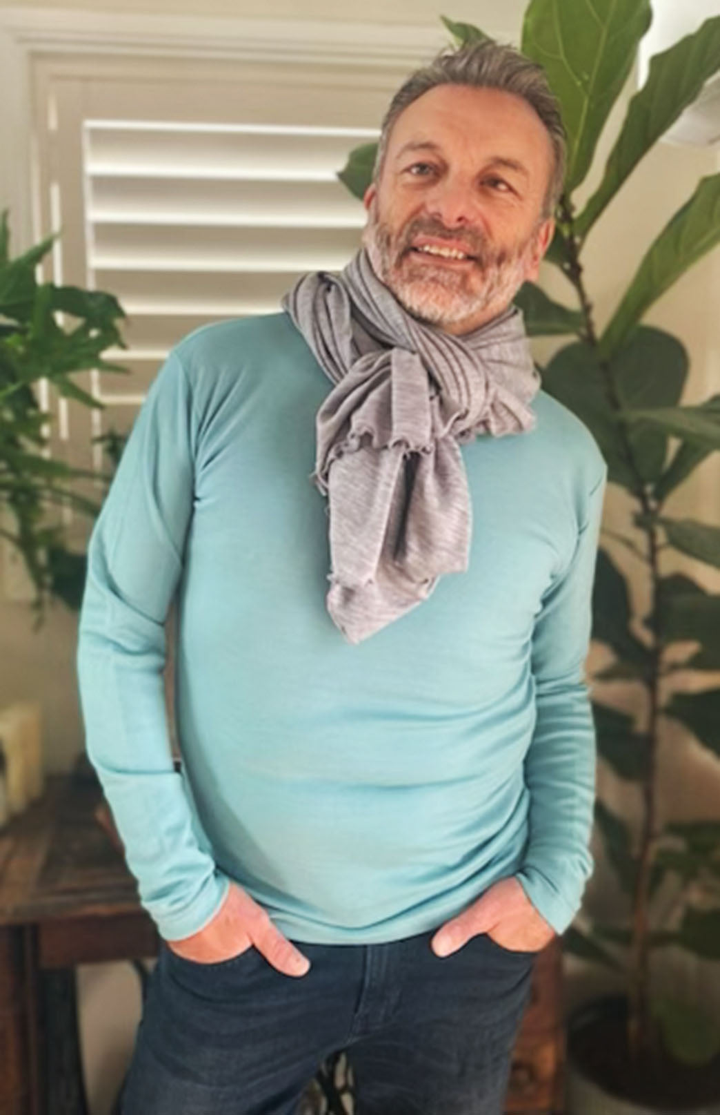 Aquamarine Men's Merino Wool Long Sleeve Heavyweight Crew Neck Top