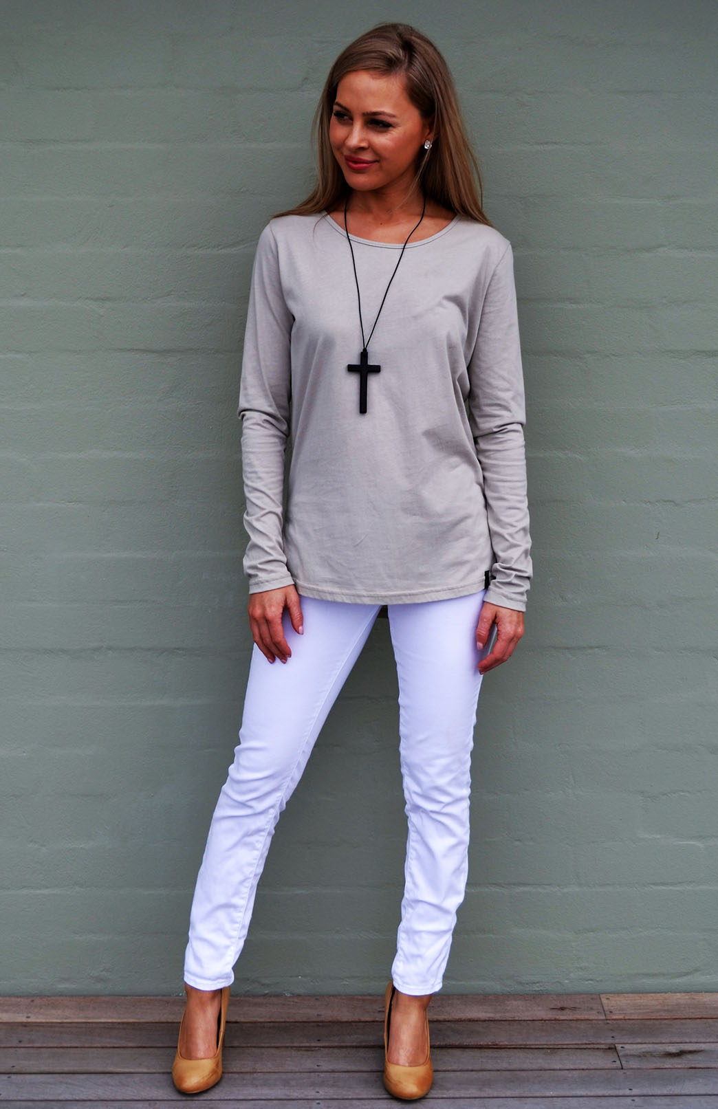 Taupe Women's Organic Cotton Long Sleeve Fashion Top