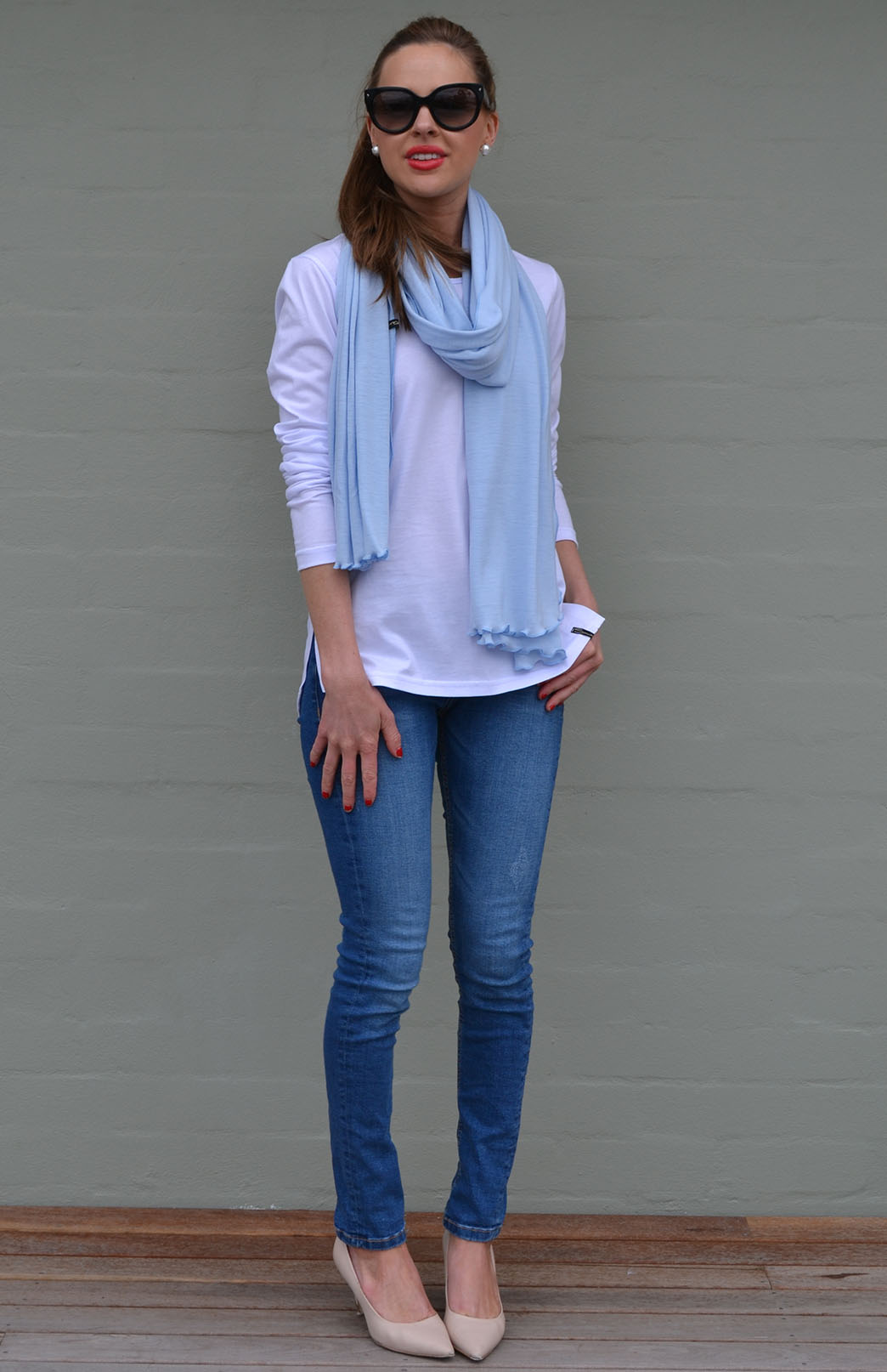 Dusty Blue Women's Merino Wool Plain Scarf