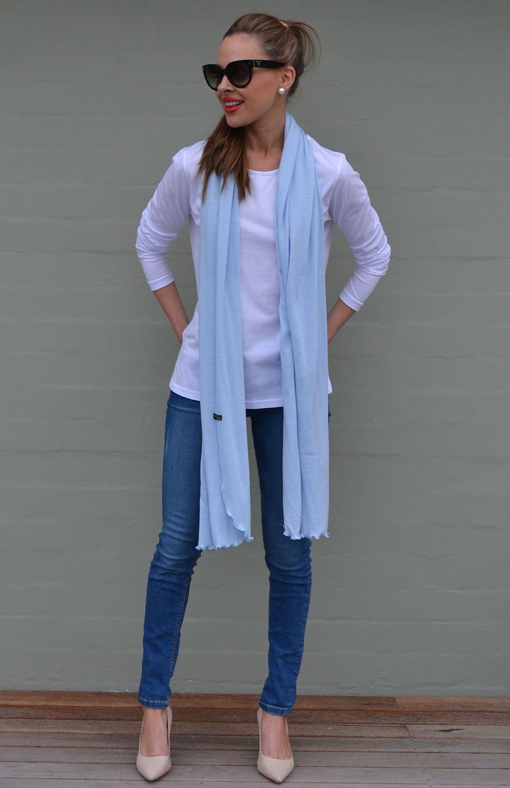 Dusty Blue Women's Merino Wool Plain Scarf