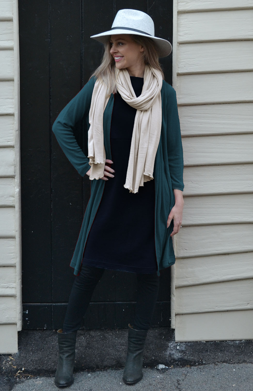 Deep Sea Green Women's Merino Wool Long Drape Cardigan
