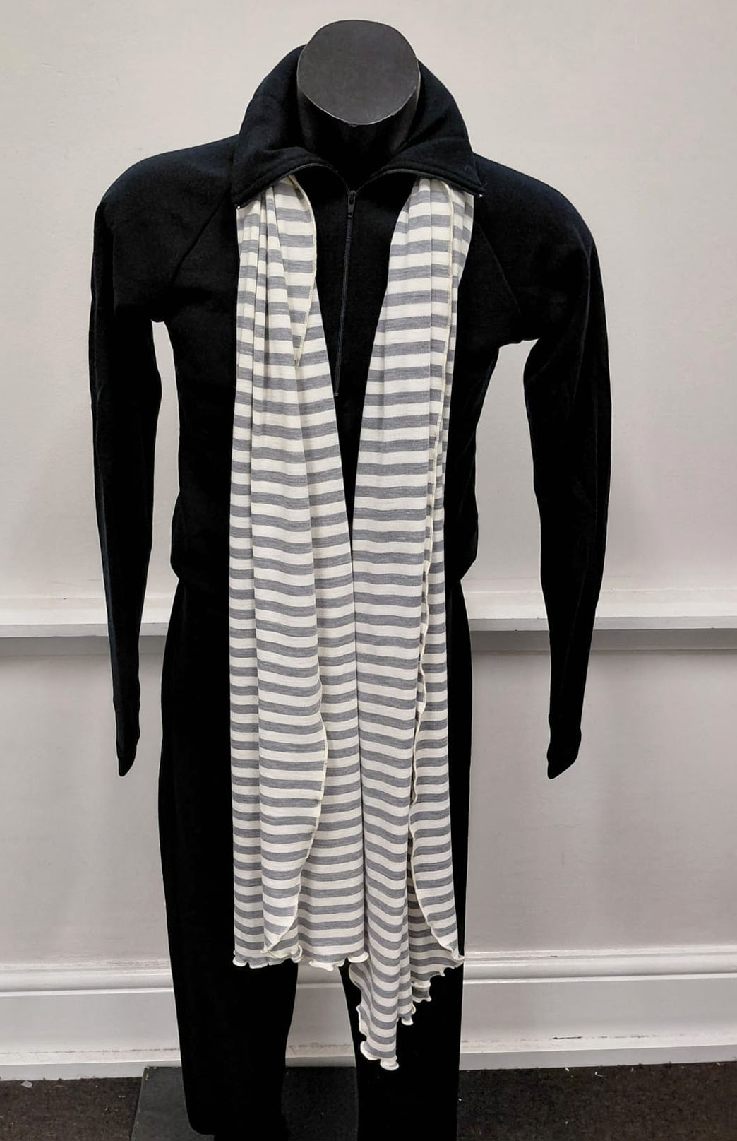 Grey Marl and Ivory Stripe Women's Merino Wool Luxury Scarf