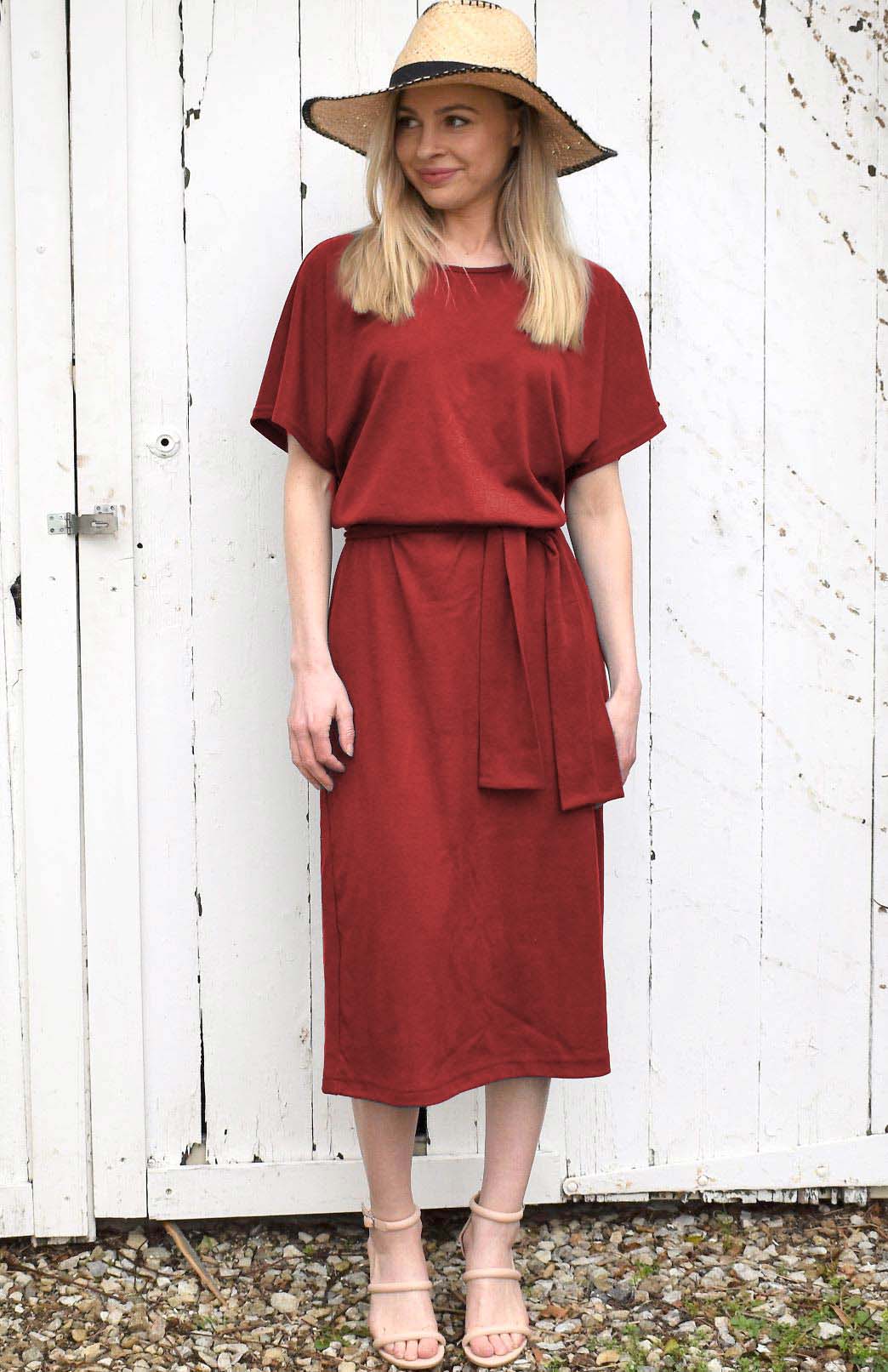 Chilli Red Women's Merino Wool Loose Fit Dress with Waist Tie