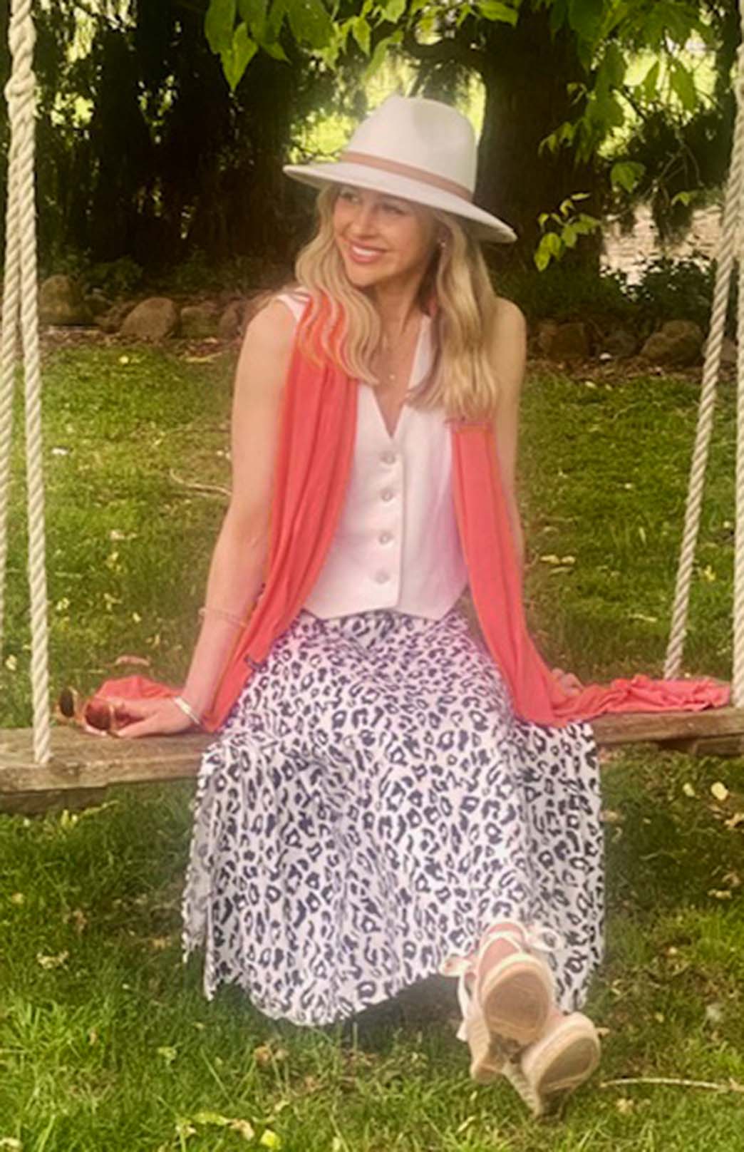 Vintage Ivory Leopard Women's Merino Wool Midweight A-Line Midi Skirt