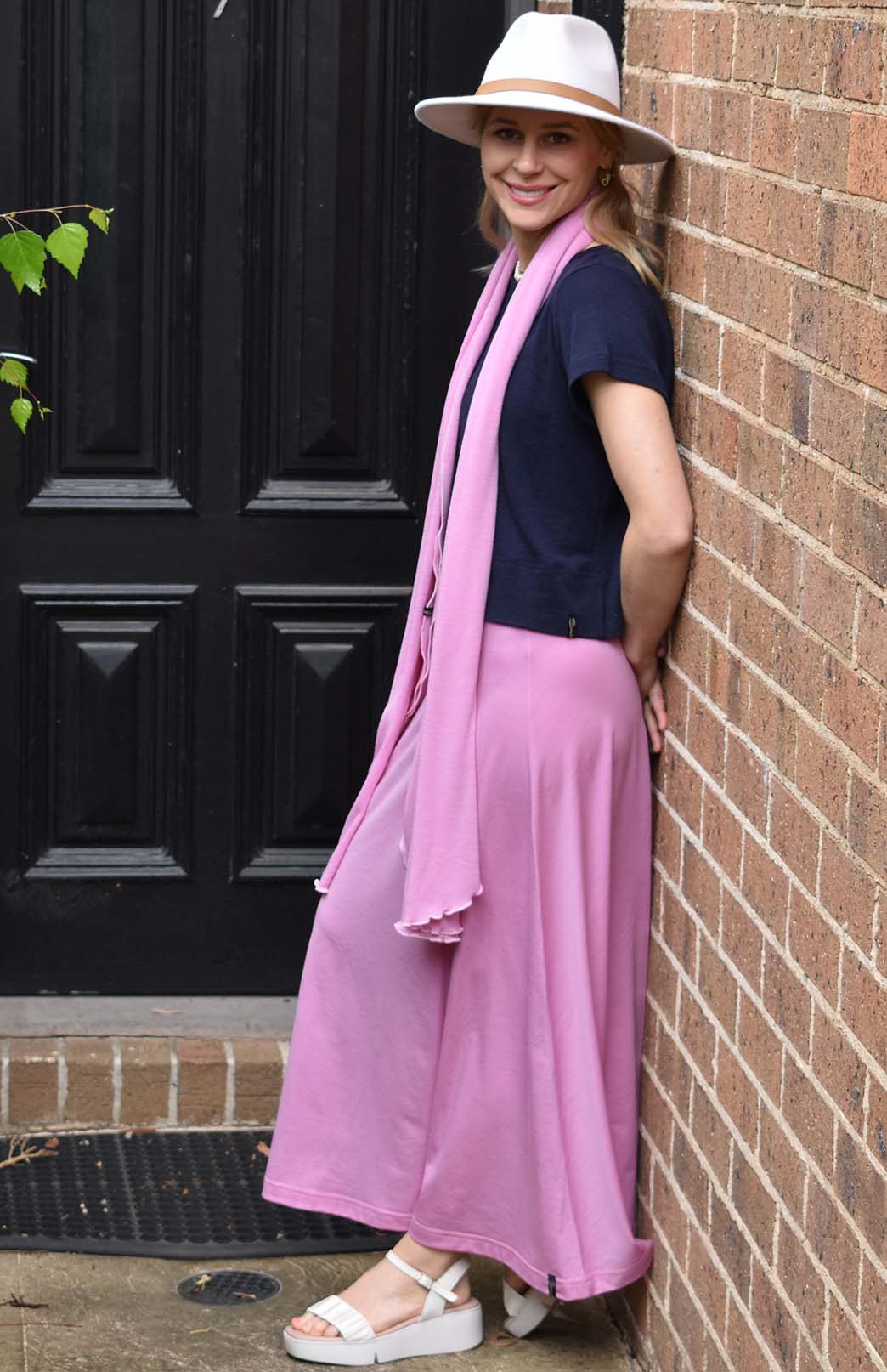 Crocus Pink Women's Merino Wool Midweight A-Line Midi Skirt